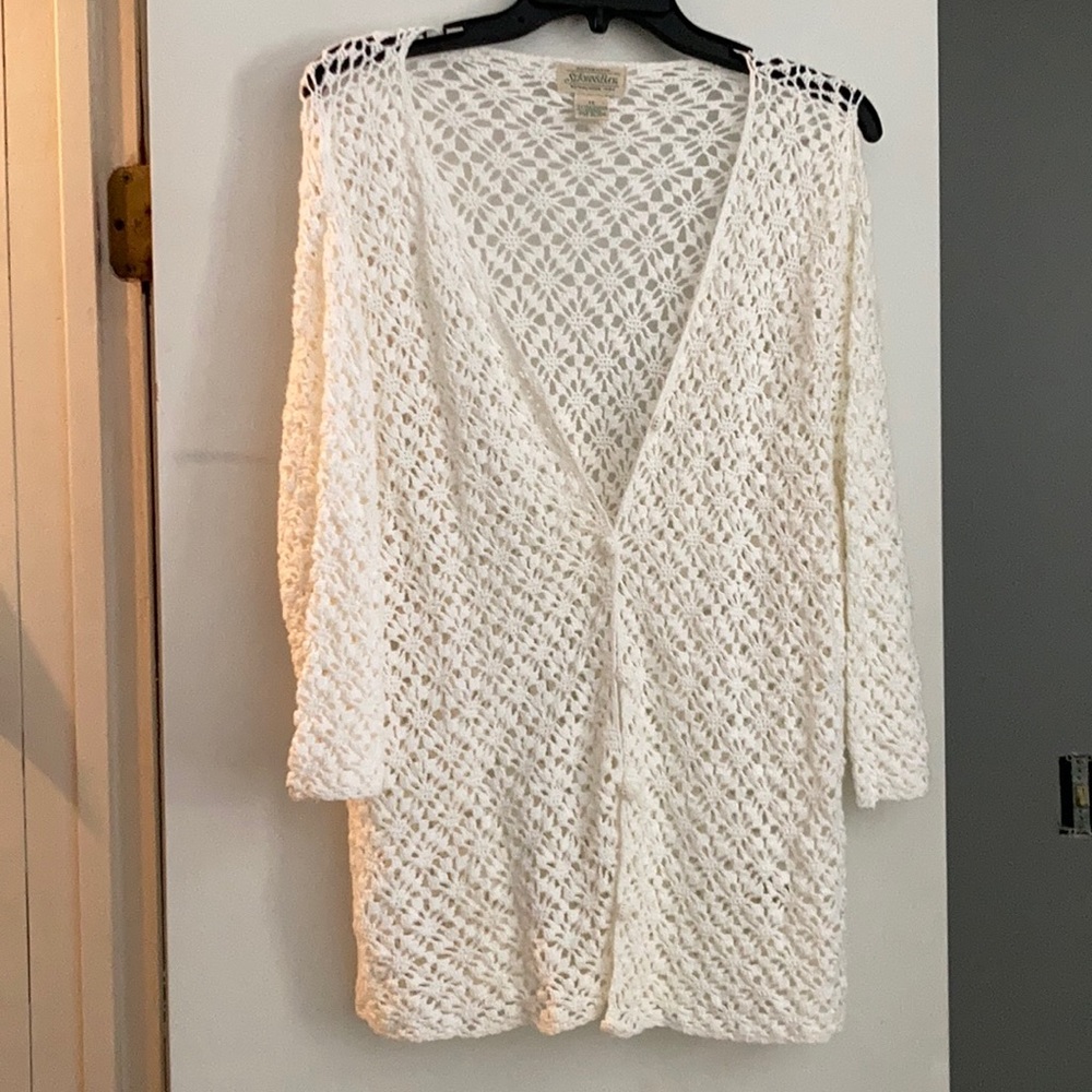White Crochet St John’s Bay button Sweater.